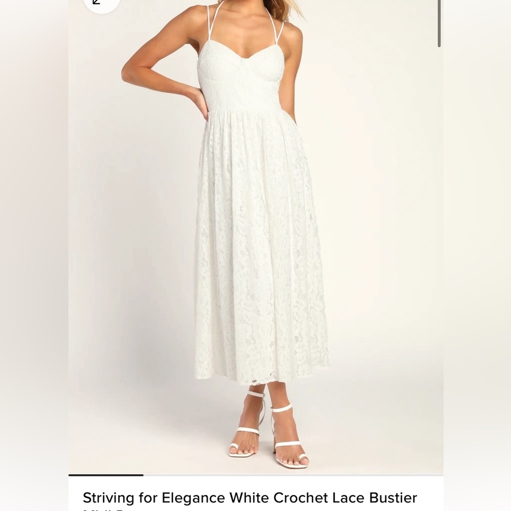 Lulu’s white Striving for Elegance crochet lace bustier midi dress NWT - small